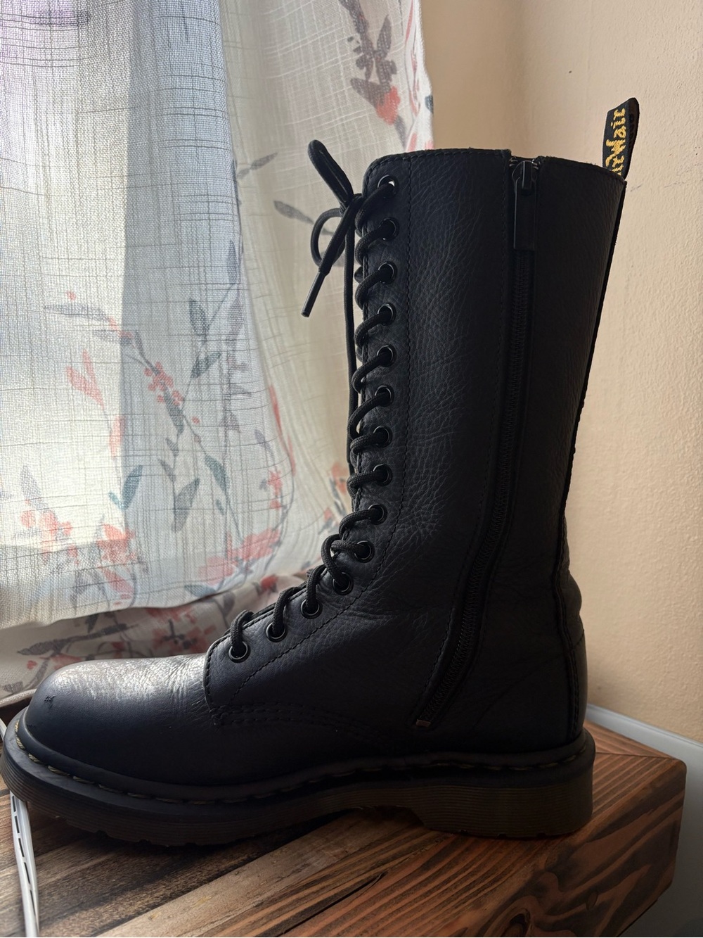 Dr. Martens 10-Eye Black Leather Combat Boots - Picture 3 of 12